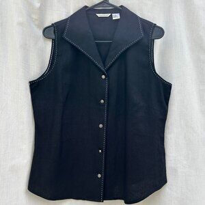 Richard Malcolm Black Linen/White Top Stitch Detail Size 12